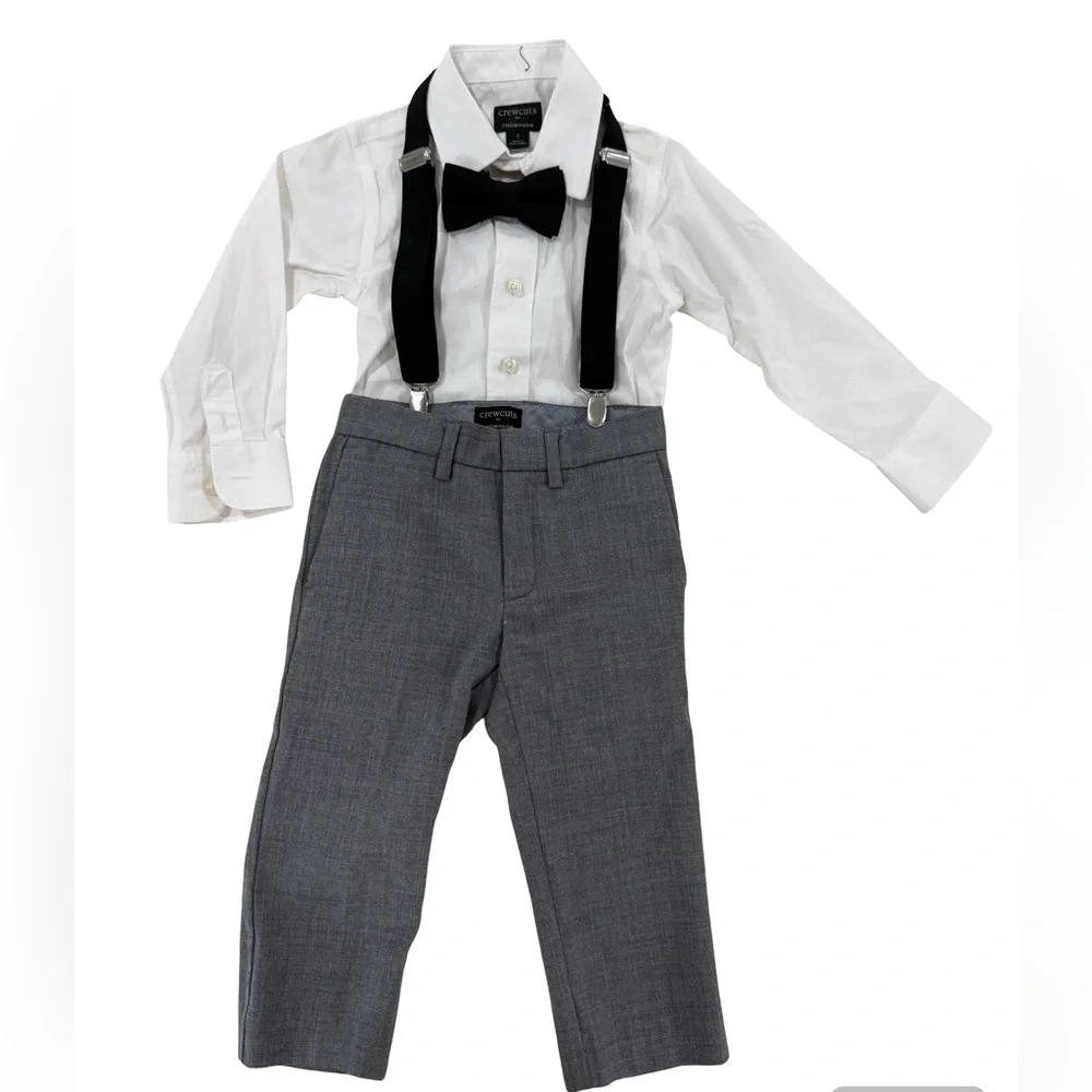 Crewcuts J.Crew Thompson Boys Size 2 Formal Set Shirt Pants Bow Tie Suspenders
